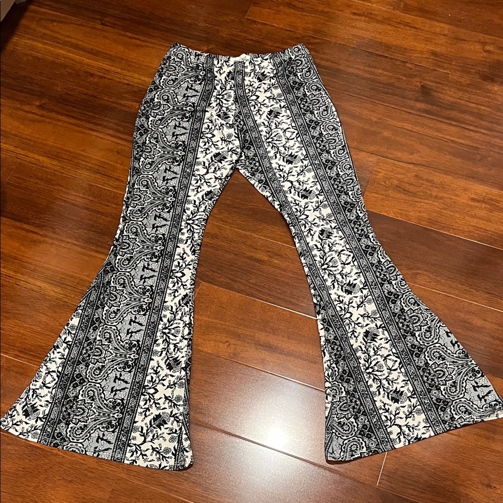 Floral Black and White Flared Pants